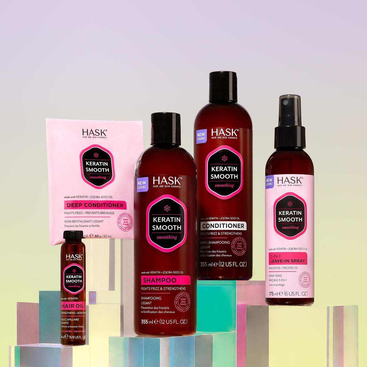 HASK keratin lifestyle bathroom display demonstrating premium at-home treatment