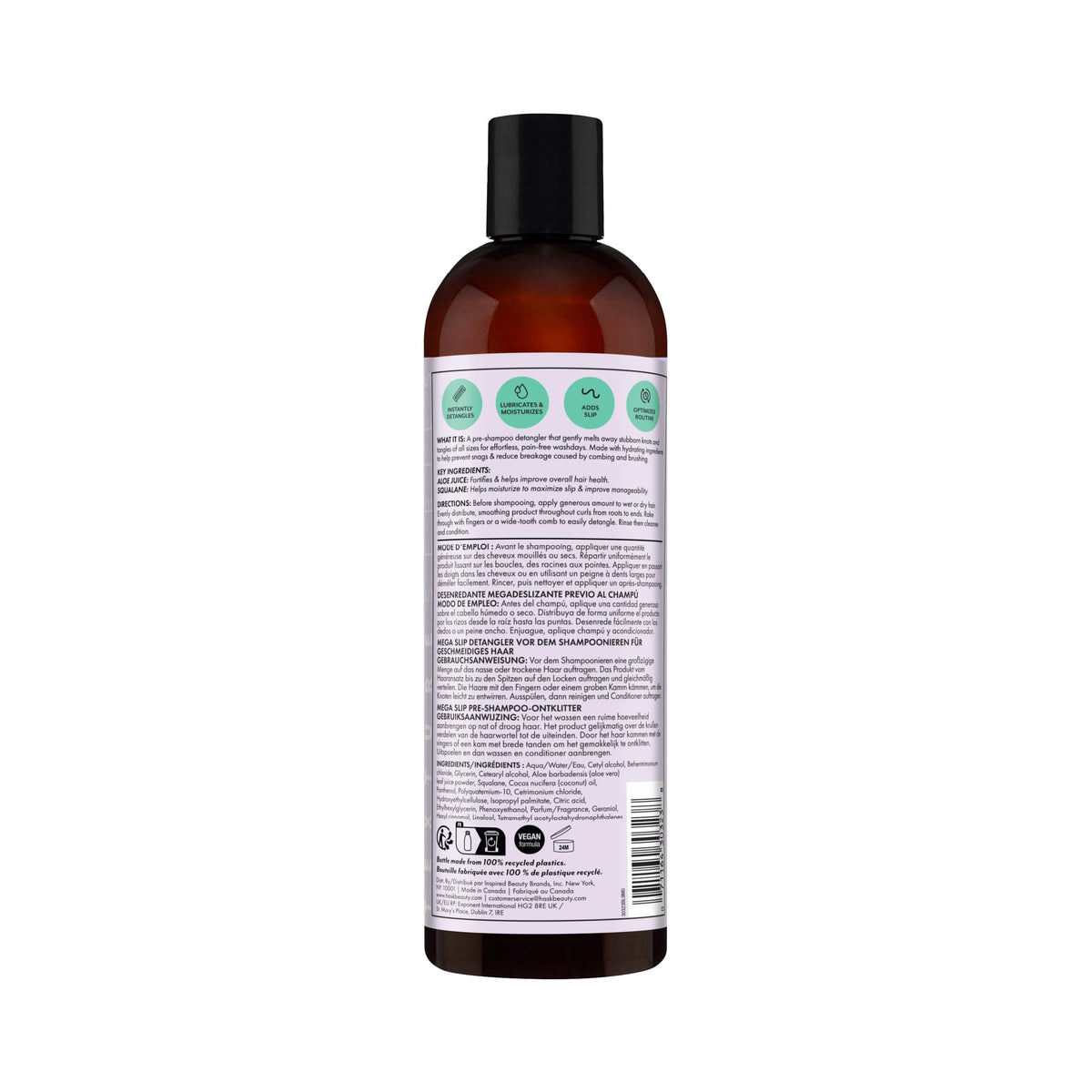 HASK label close-up with ingredients, shows aloe and squalane callouts