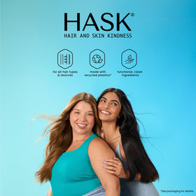 HASK bottle on shower shelf with towel, suggests gentle wash-day routine