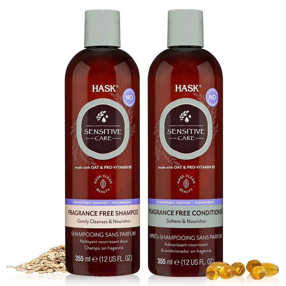 HASK front packaging showing set and calming simplicity for sensitive scalps