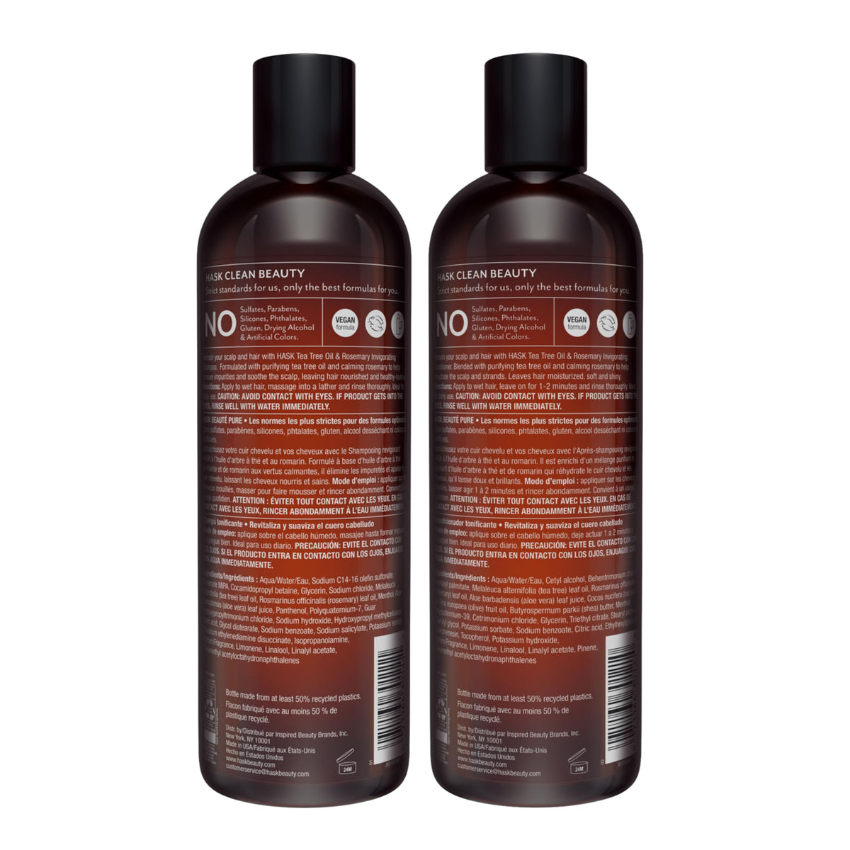 HASK shampoo and conditioner on shower ledge showing in-shower use