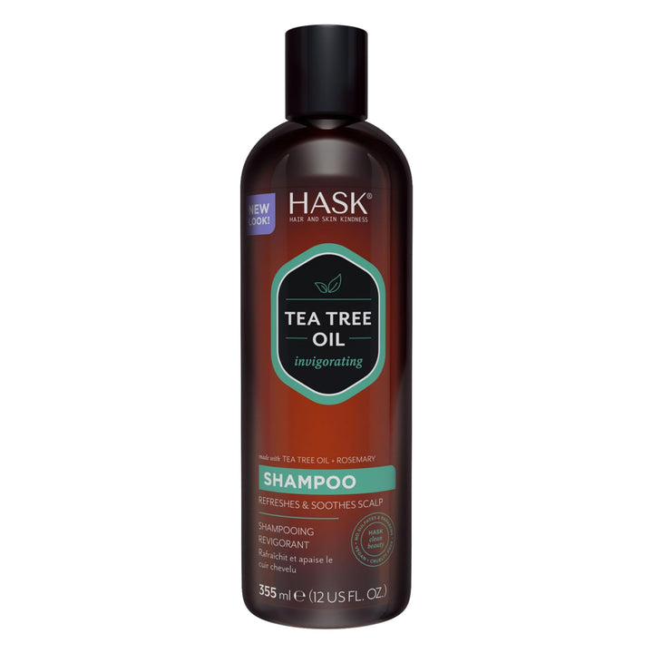 HASK front packaging of shampoo showing bottle and brand benefits