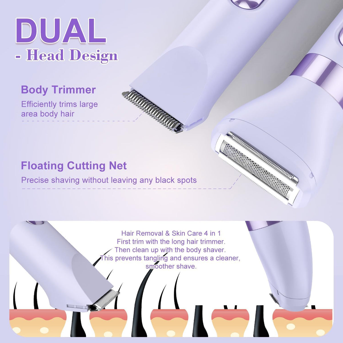Hatteker four detachable heads lined up for versatile full-body grooming benefit