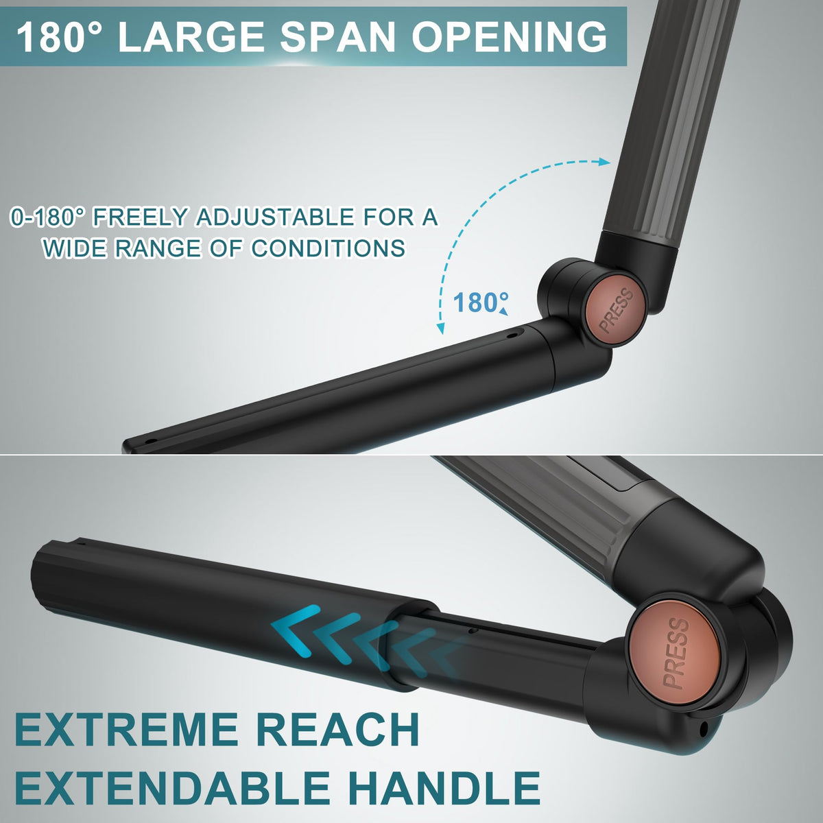 Hatteker adjustable extension arm at 180 degrees for effortless back reach