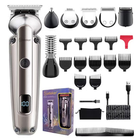Hatteker front view of the full 7-in-1 grooming kit showing included parts and pouch