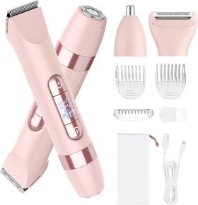 Hatteker front view of pink 4-in-1 electric razor showing sleek design and portability