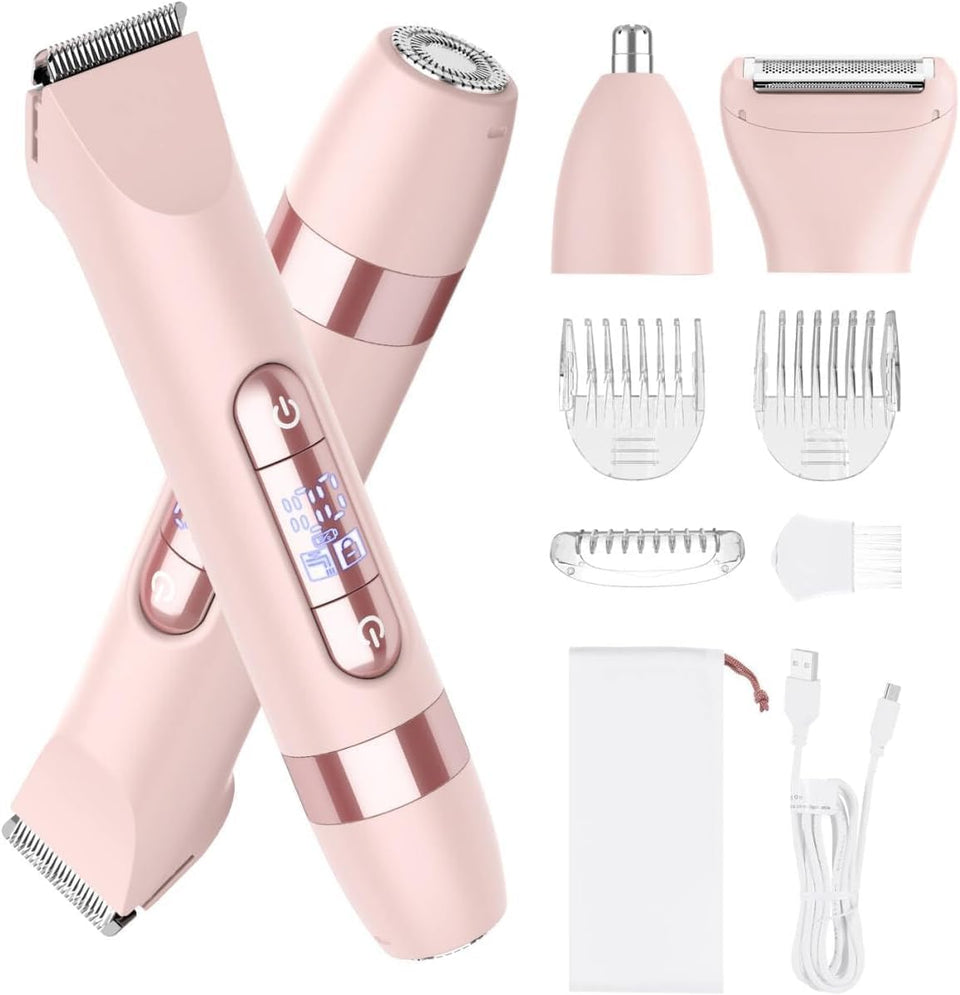 Hatteker front view of pink 4-in-1 electric razor showing sleek design and portability