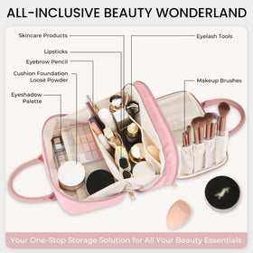 HauteHues bag open 180° showing organized compartments for quick access
