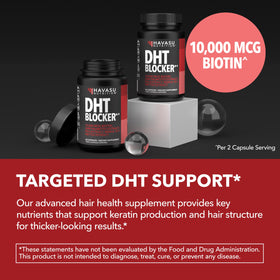 HAVASU NUTRITION biotin vial visualizing high 10,000mcg dose to support keratin structure