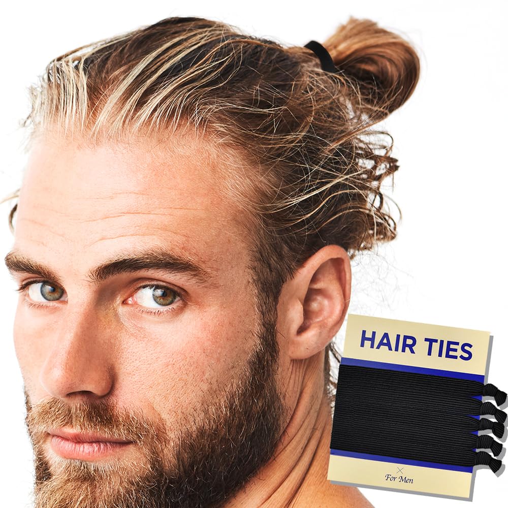 HAVHAF front packaging showing five black men's hair ties, durable everyday set