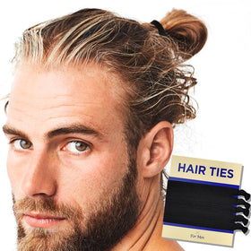HAVHAF front packaging showing five black men's hair ties, durable everyday set