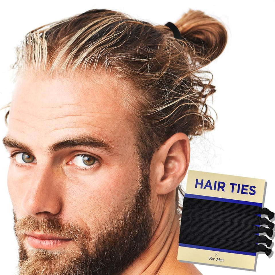 HAVHAF front packaging showing five black men's hair ties, durable everyday set