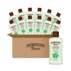 Hawaiian Tropic front packaging showing 12 mini bottles and travel convenience
