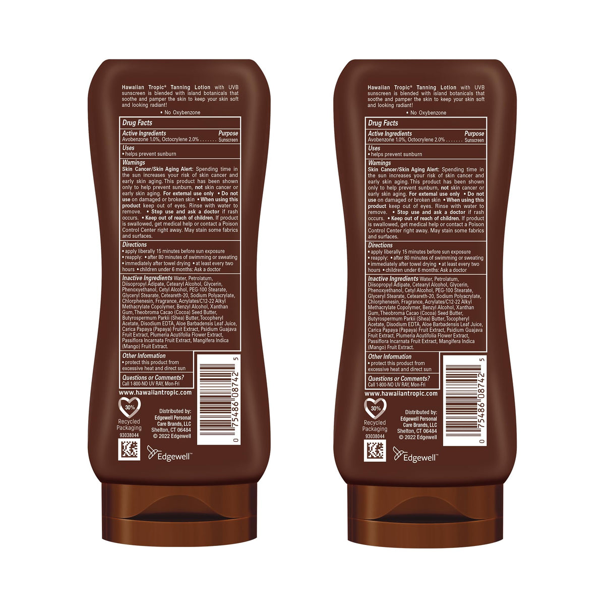 Hawaiian Tropic bottle beside after-sun lotion showing complementary hydration benefit