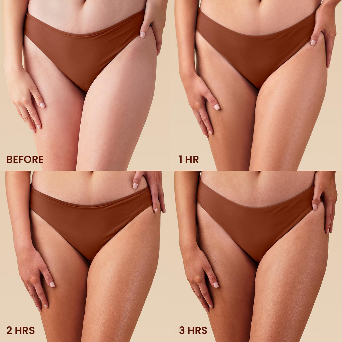 Hawaiian Tropic before and after legs showing gradual bronze