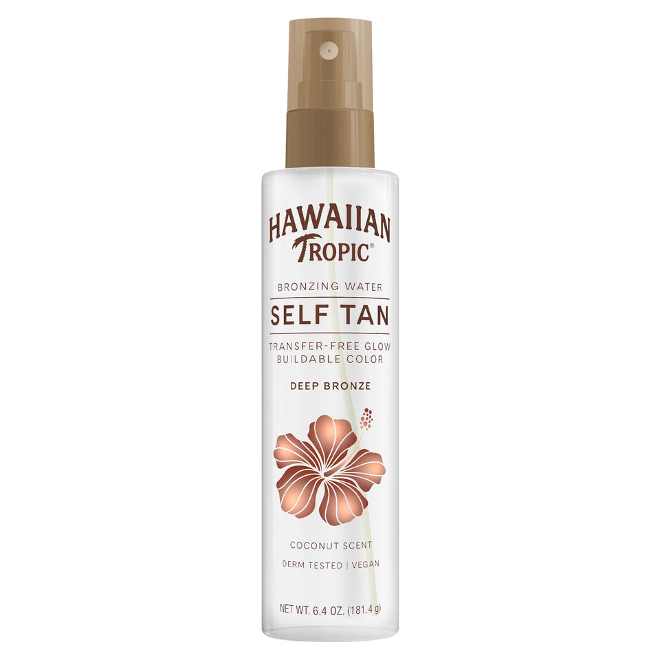 Hawaiian Tropic bottle front packaging showing Deep Bronze benefit
