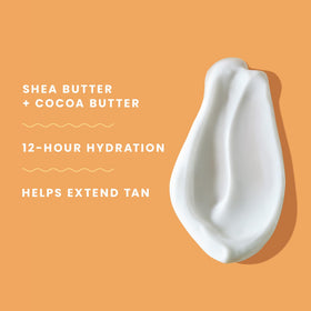 Hawaiian Tropic ingredients label view showing shea and cocoa butter benefits