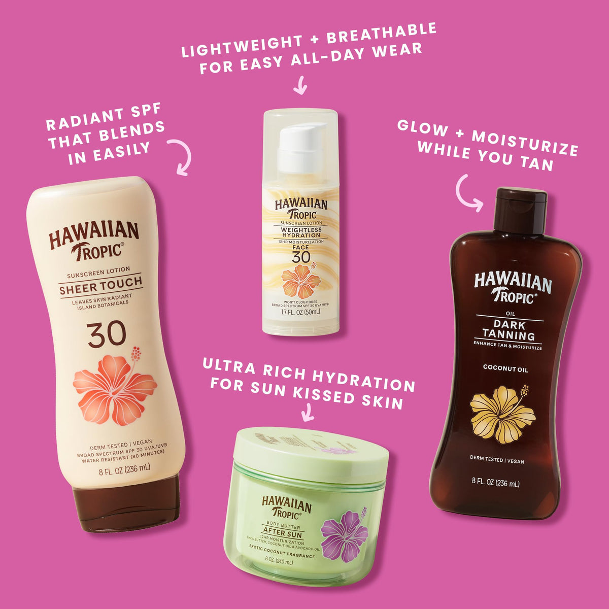 Hawaiian Tropic applied on beach-goer skin showing soothing post-sun comfort