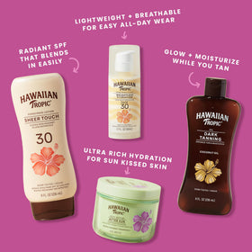 Hawaiian Tropic lifestyle on a beach towel showing scent vibe and outdoor sun protection