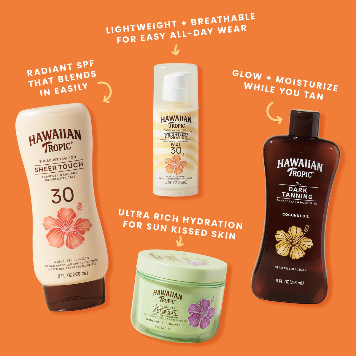 Hawaiian Tropic papaya mango plumeria botanicals for hydrating scent