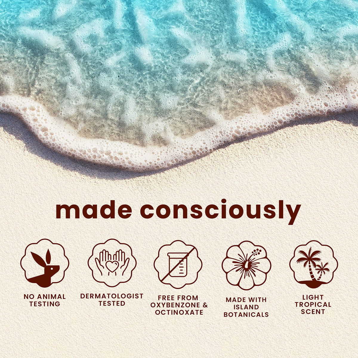 Hawaiian Tropic back label with instructions and water-resistant up to 80 minutes benefit