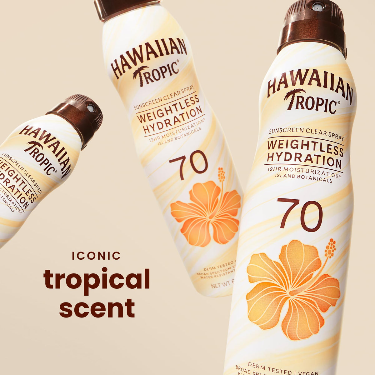 Hawaiian Tropic clear mist on arm demonstrating quick even coverage