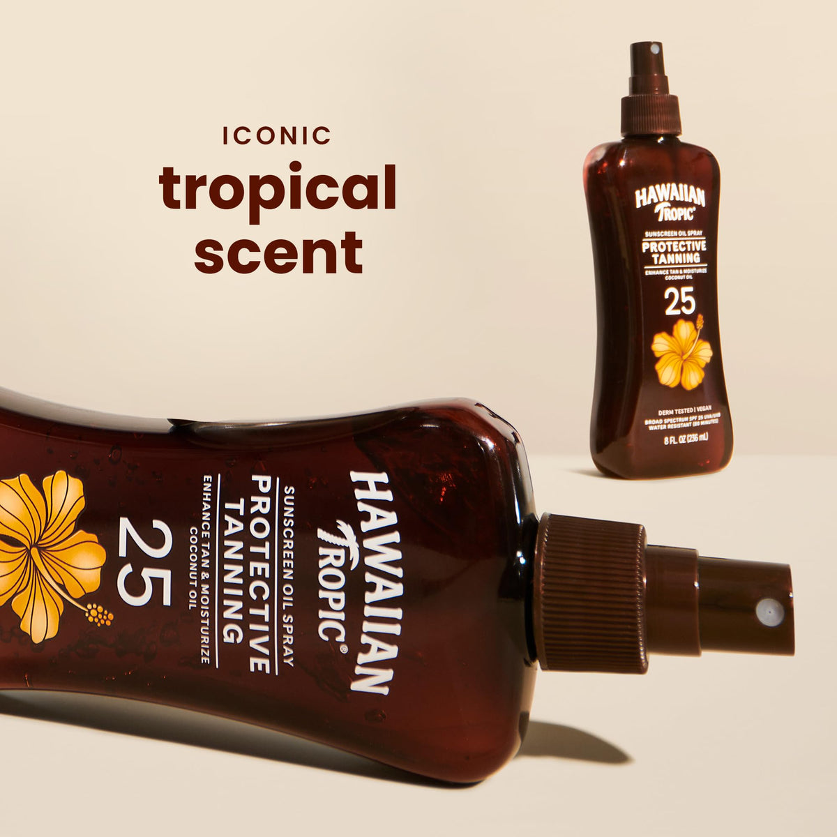 Hawaiian Tropic spray nozzle close-up for easy pump application
