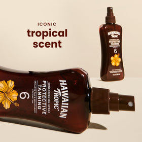 Hawaiian Tropic close-up of oil-gel texture showing silky hydration for softer, luminous skin