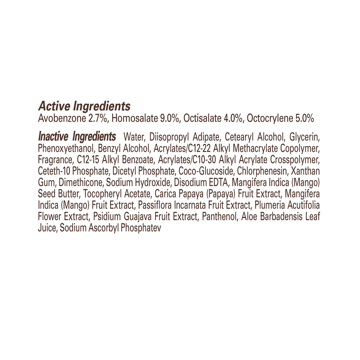 Hawaiian Tropic ingredients label view showing oxybenzone-free formula reassurance