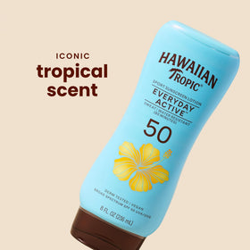 Hawaiian Tropic pump and cap close-up demonstrating easy, mess-free dispensing