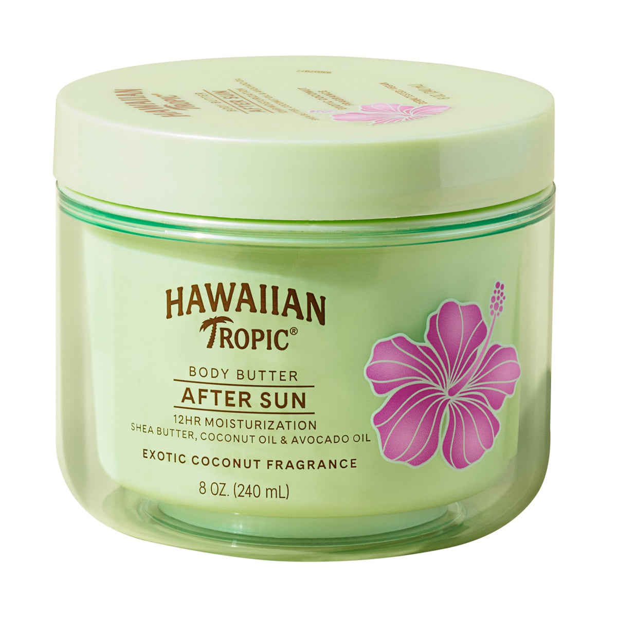 Hawaiian Tropic front jar showing coconut scent and deep hydration benefit