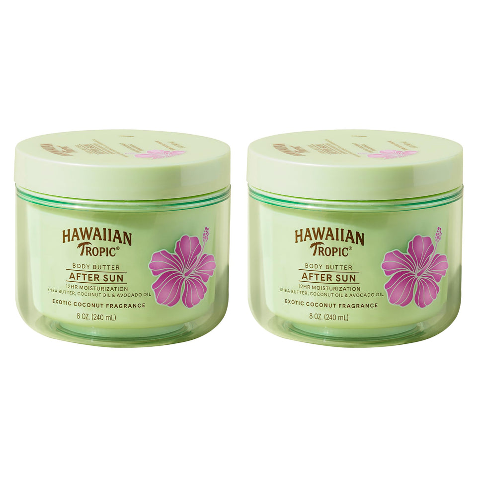 Hawaiian Tropic front packaging showing twin pack and benefits