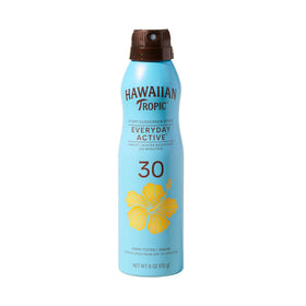 Hawaiian Tropic front packaging displaying clear coconut SPF 30 for active protection