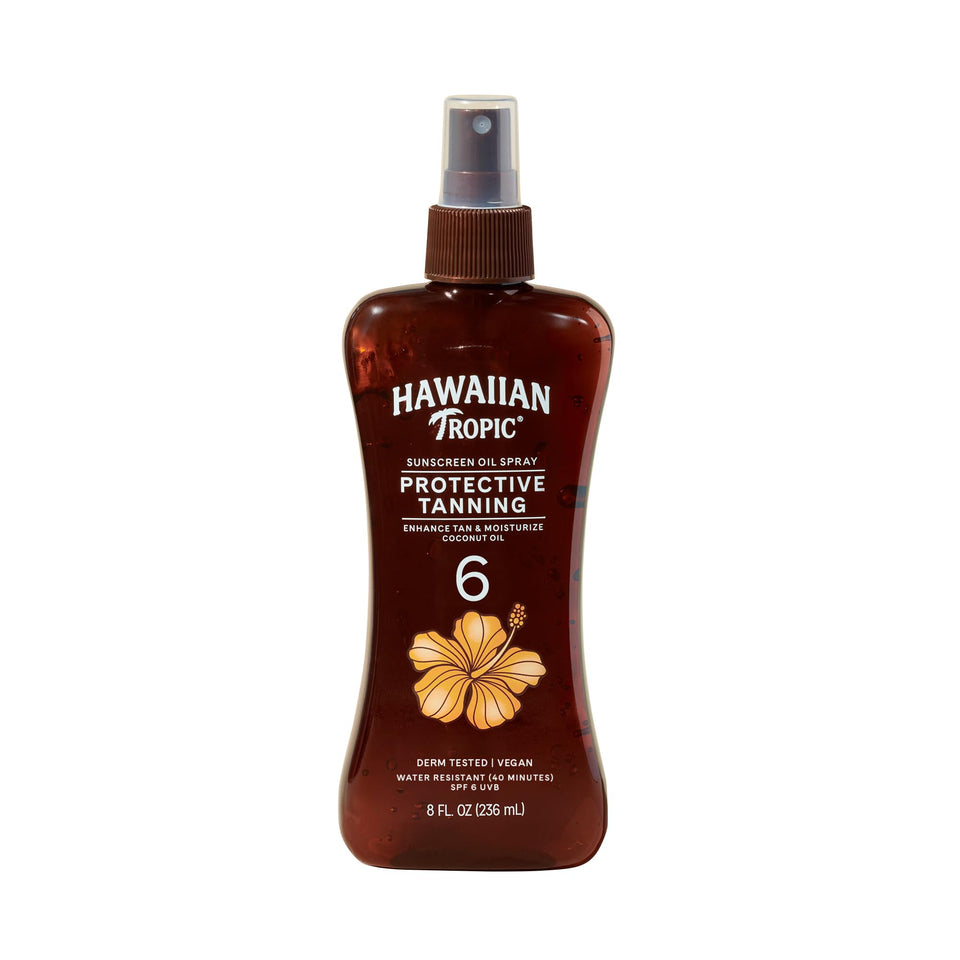 Hawaiian Tropic front packaging showing spray bottle and branding for easy recognition and selection