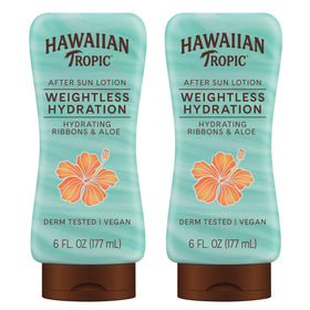 Hawaiian Tropic front packaging twin pack showing product and benefits
