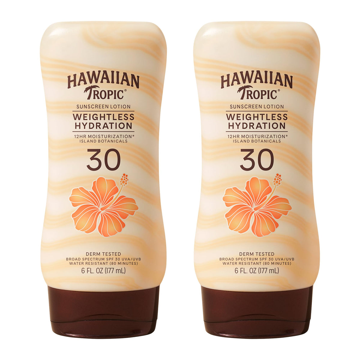 Hawaiian Tropic front twin-pack showing SPF 30 protection and hydrating benefits