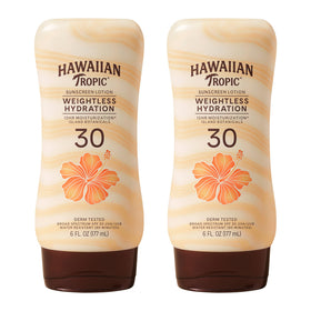 Hawaiian Tropic front twin-pack showing SPF 30 protection and hydrating benefits