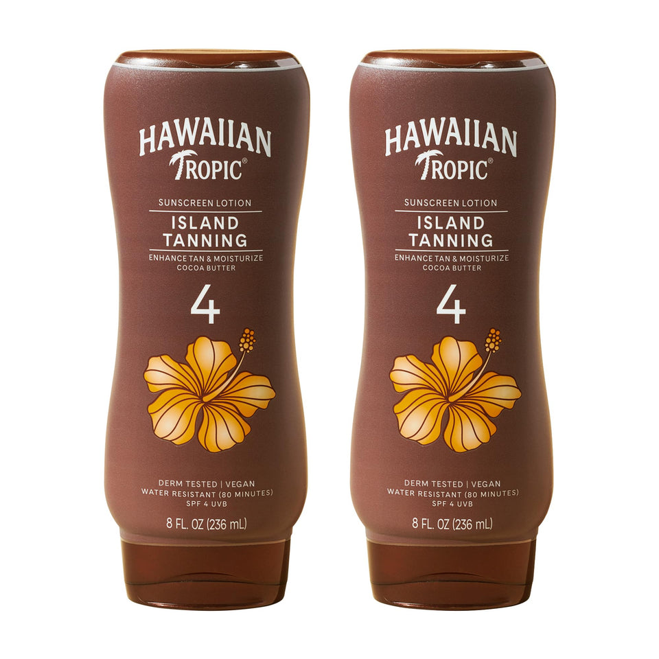 Hawaiian Tropic front packaging twin pack showing product and branding benefit of convenience