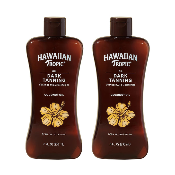 Hawaiian Tropic front packaging twin pack showing bottles and tropical look for convenience