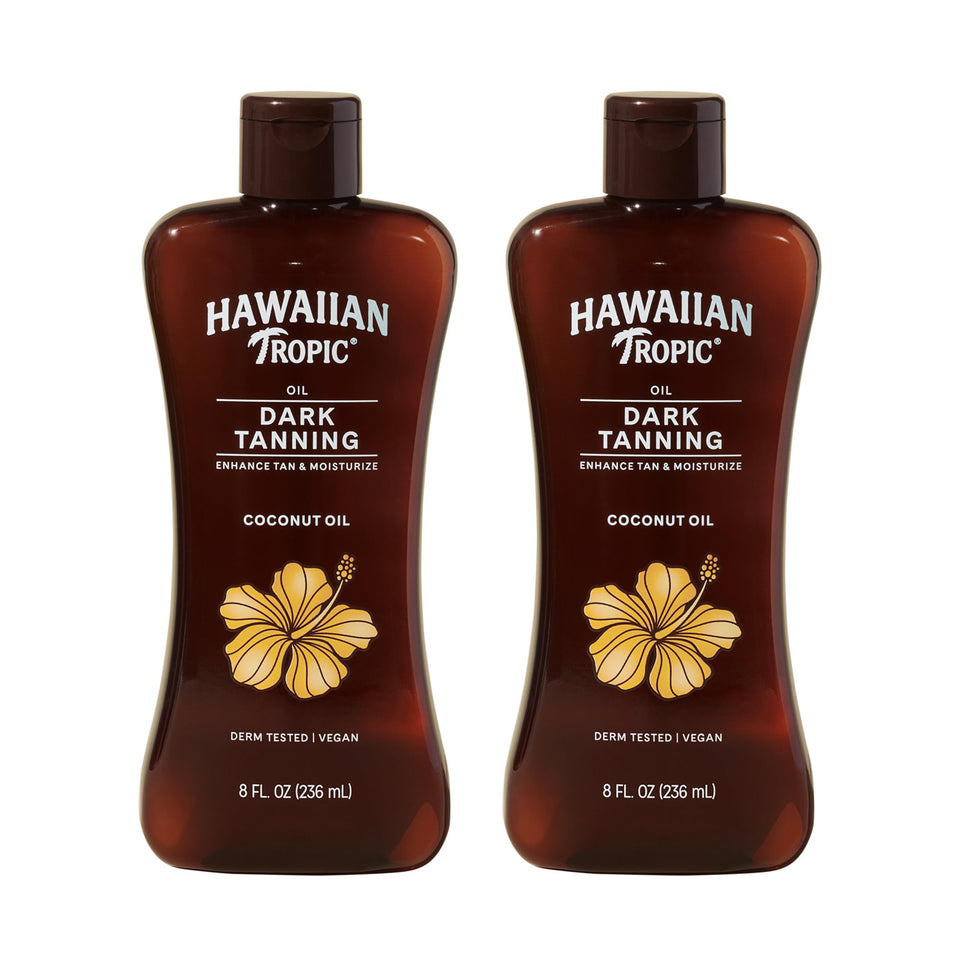 Hawaiian Tropic front packaging twin pack showing bottles and tropical look for convenience