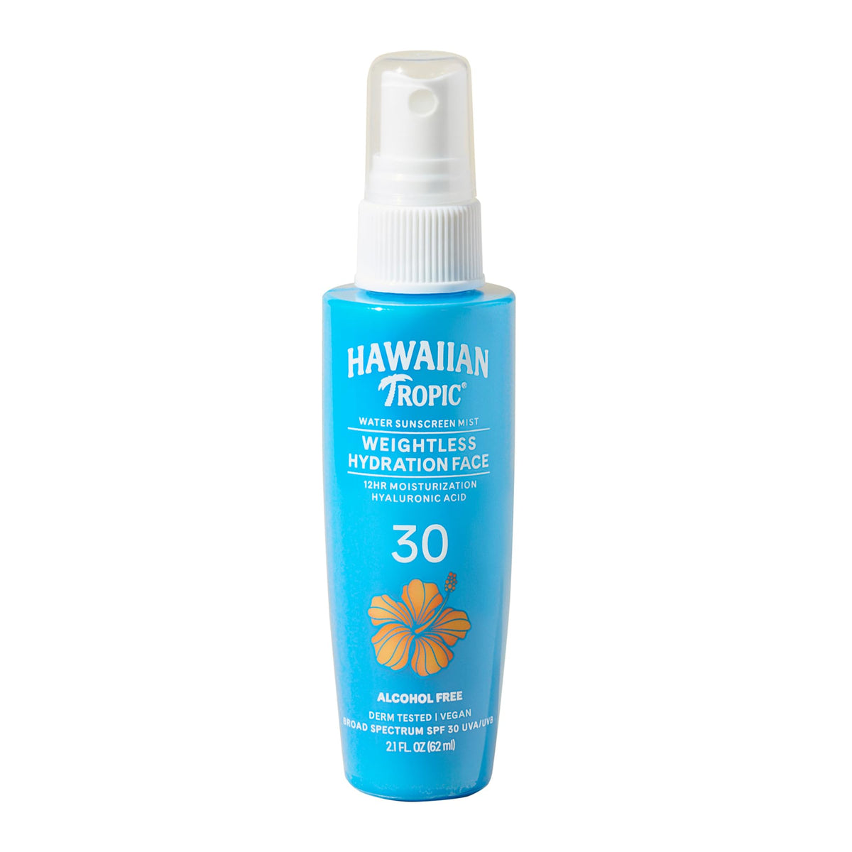Hawaiian Tropic front packaging showing SPF 30 travel-size and benefits