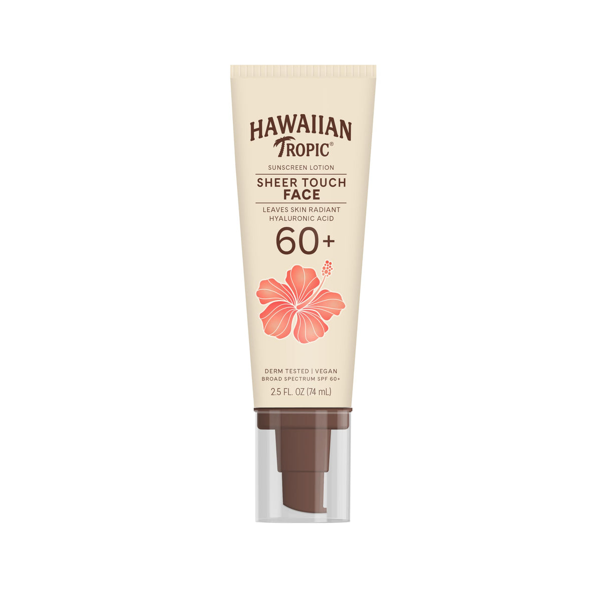 hawaiian tropic front packaging showing SPF 60 and travel size benefit