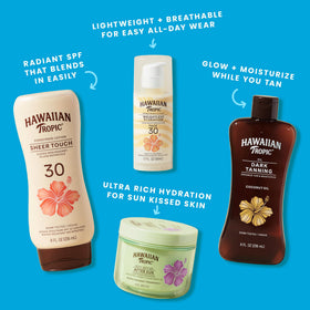 Hawaiian Tropic ingredient label featuring hyaluronic acid and oxybenzone-free