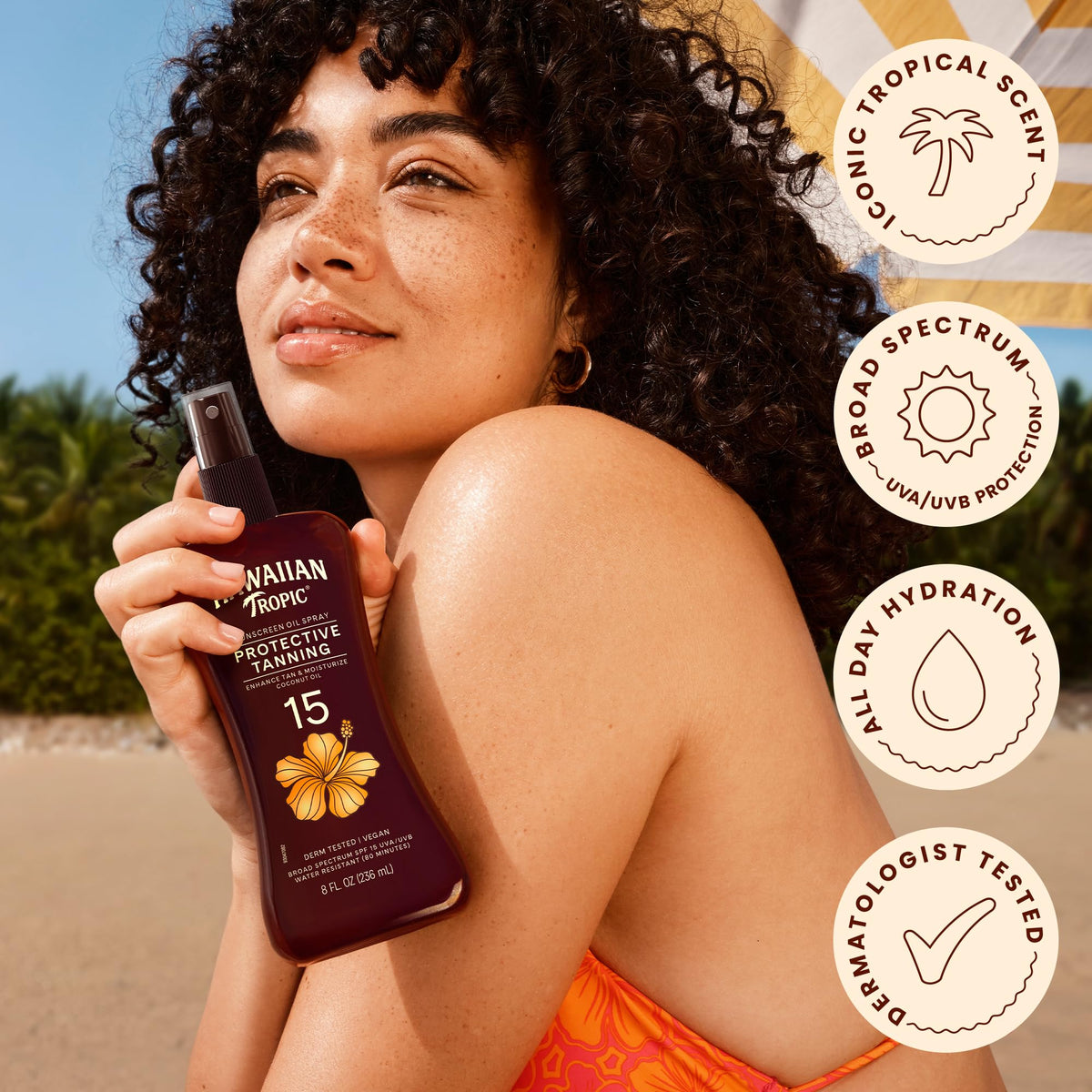 Hawaiian Tropic label and ingredients panel highlighting oxybenzone-free formula
