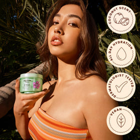 Hawaiian Tropic label detail highlighting ingredients and claims