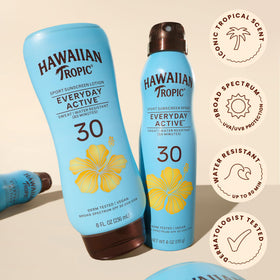 Hawaiian Tropic applied on beach lifestyle scene for long-lasting outdoor use