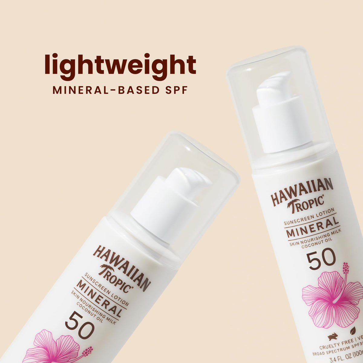 Hawaiian Tropic sunscreen lotion texture dispensed to show smooth, lightweight feel