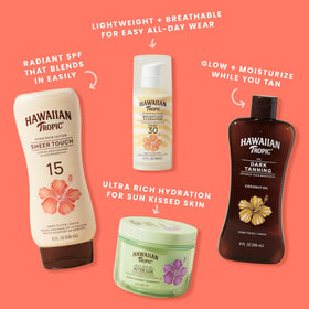 Hawaiian Tropic bottle on beach towel evoking tropical scent and outdoors benefit