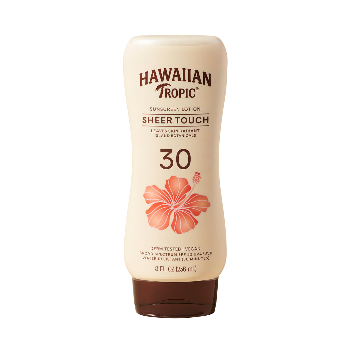 Hawaiian Tropic front packaging showing SPF 30 and silky finish benefit