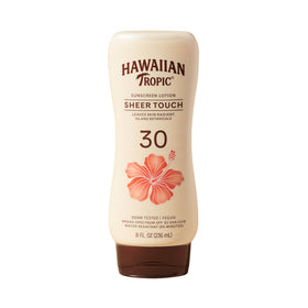Hawaiian Tropic front packaging showing SPF 30 and silky finish benefit